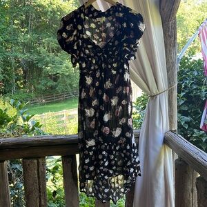 UMGEE NWT BLACK PINK FLURAL PATTERN WITH PUFF SLEEVES HIGH LOW HEM SIZE S DRESS